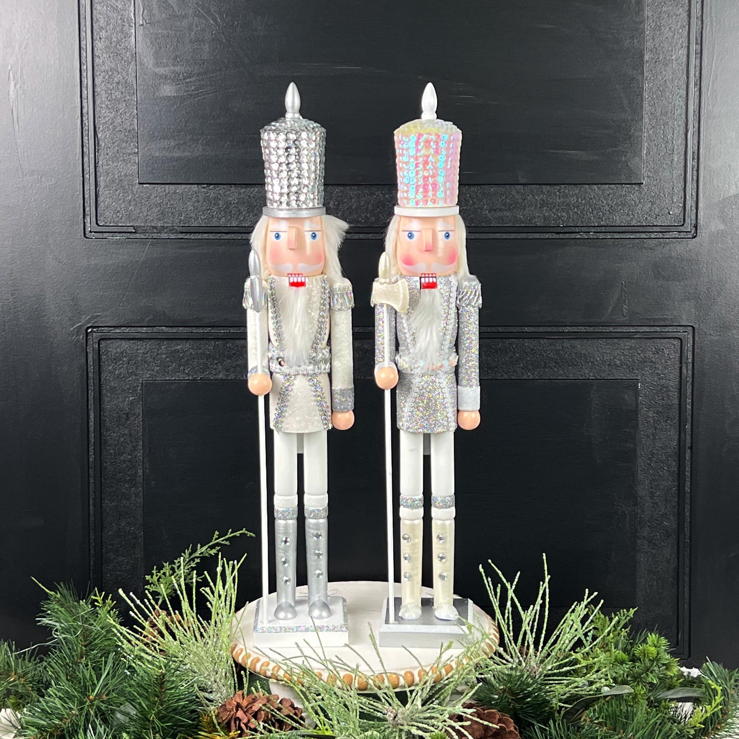 White and Silver Nutcracker, Elegant Winter Holiday Decor for Mantels, Centerpieces, or Christmas , Nutcracker Figure, Sequin Nutcracker