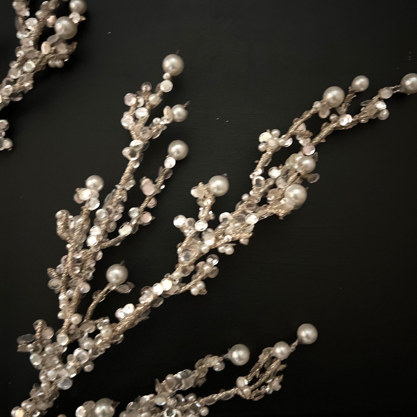 Champagne Pearl Glitter Spray – 33" Jeweled Christmas Tree Floral Spray, Holiday Wreath Pick, Pearl Wedding Floral Stem for DIY Designers