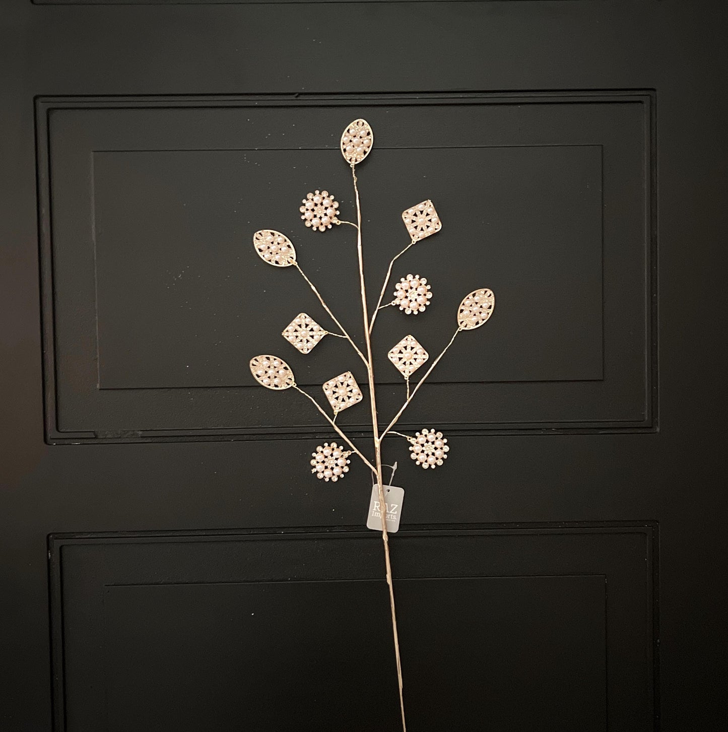 Gold Pearl Brooch Spray – Pearl and Rhinestone Wreath Pick, Wedding Floral Stem, Jeweled Christmas Tree Stem, DIY Holiday Decorating Supply