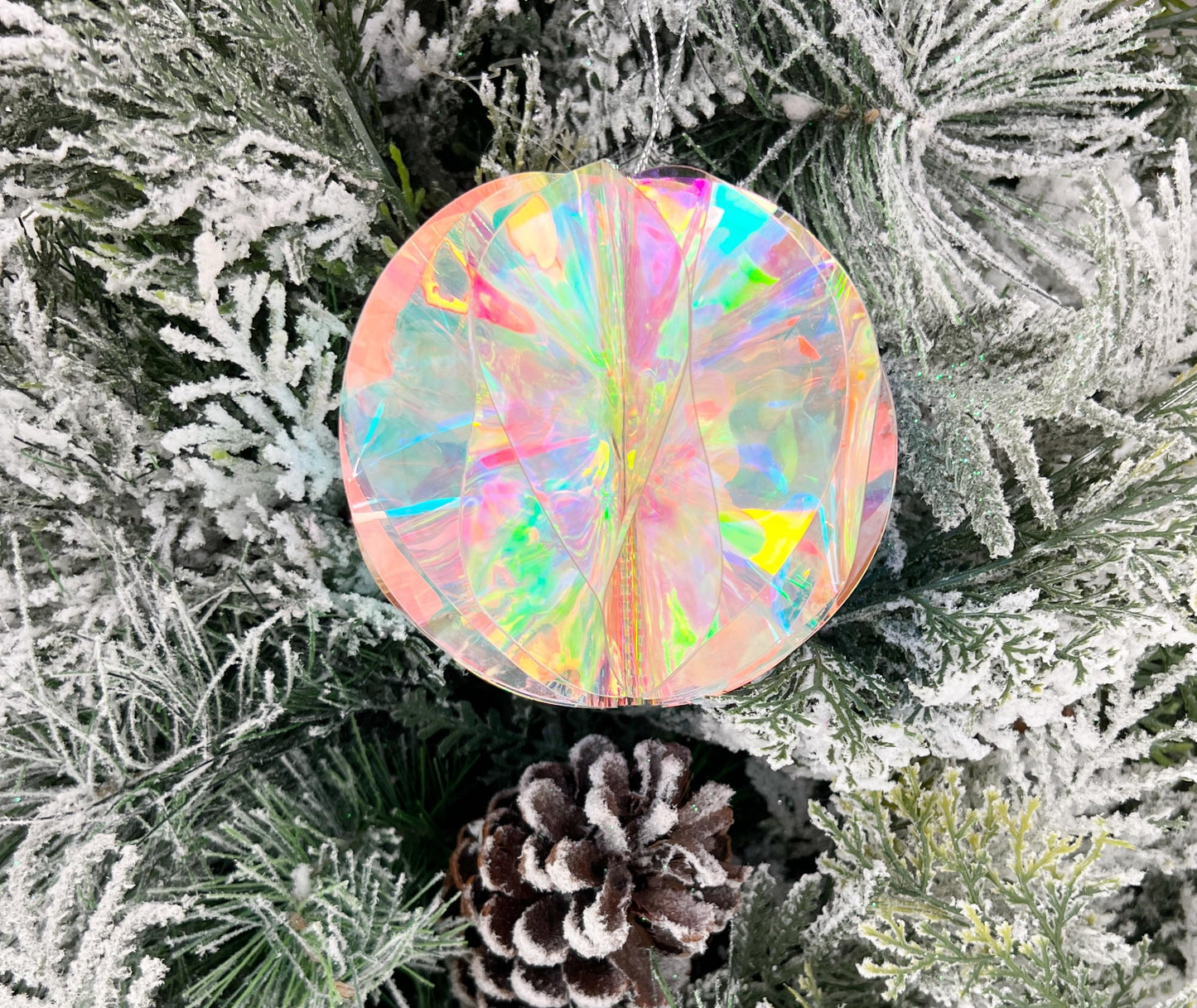 4" Iridescent Ball Ornament, Holographic Christmas Ornament, Jeweled Tree Ornament, Box of 4 Ornaments, Pastel Holiday Decor