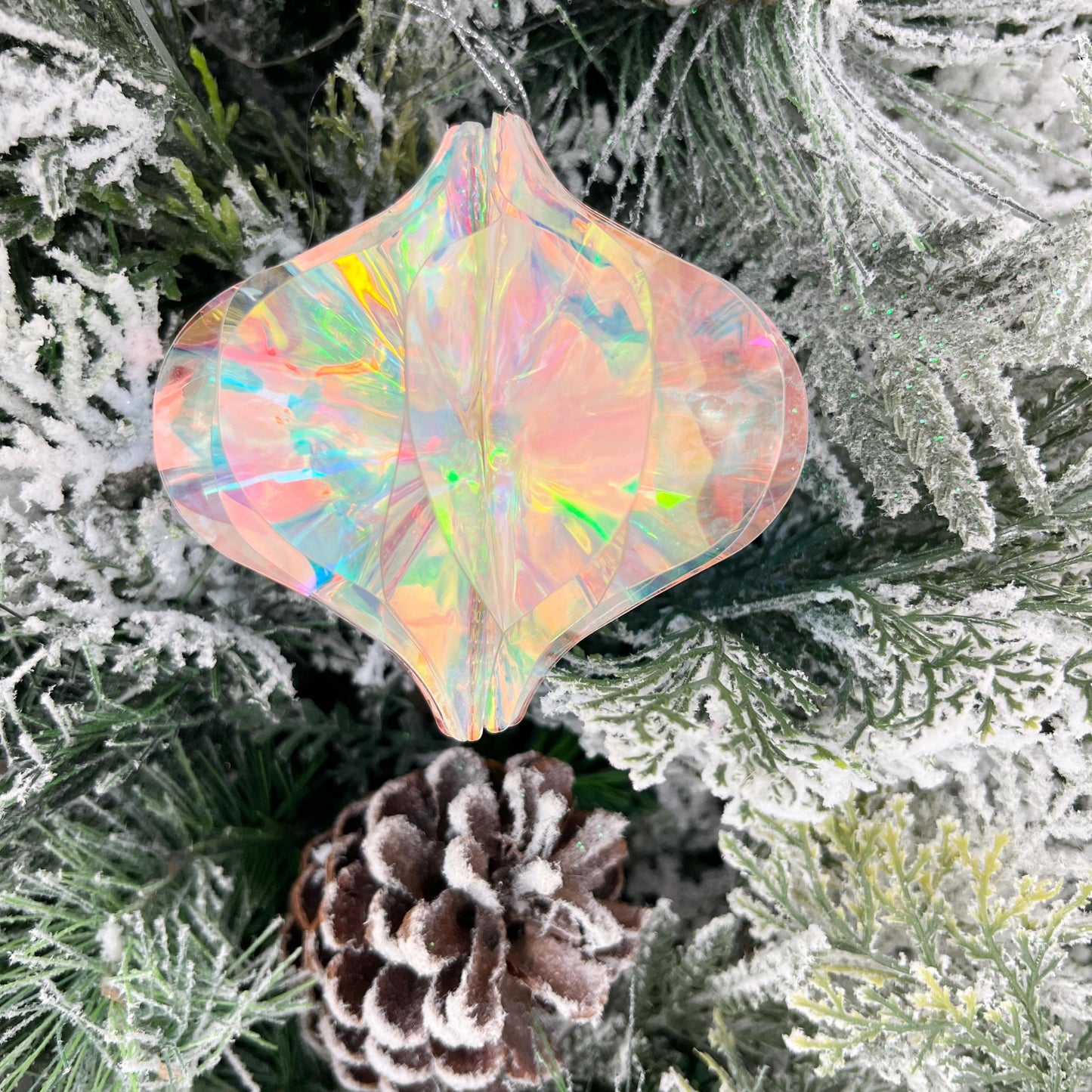 4" Iridescent Finial Ornament, Holographic Christmas Ornament, Jeweled Tree Ornament, Box of 4 Ornaments, Pastel Holiday Decor