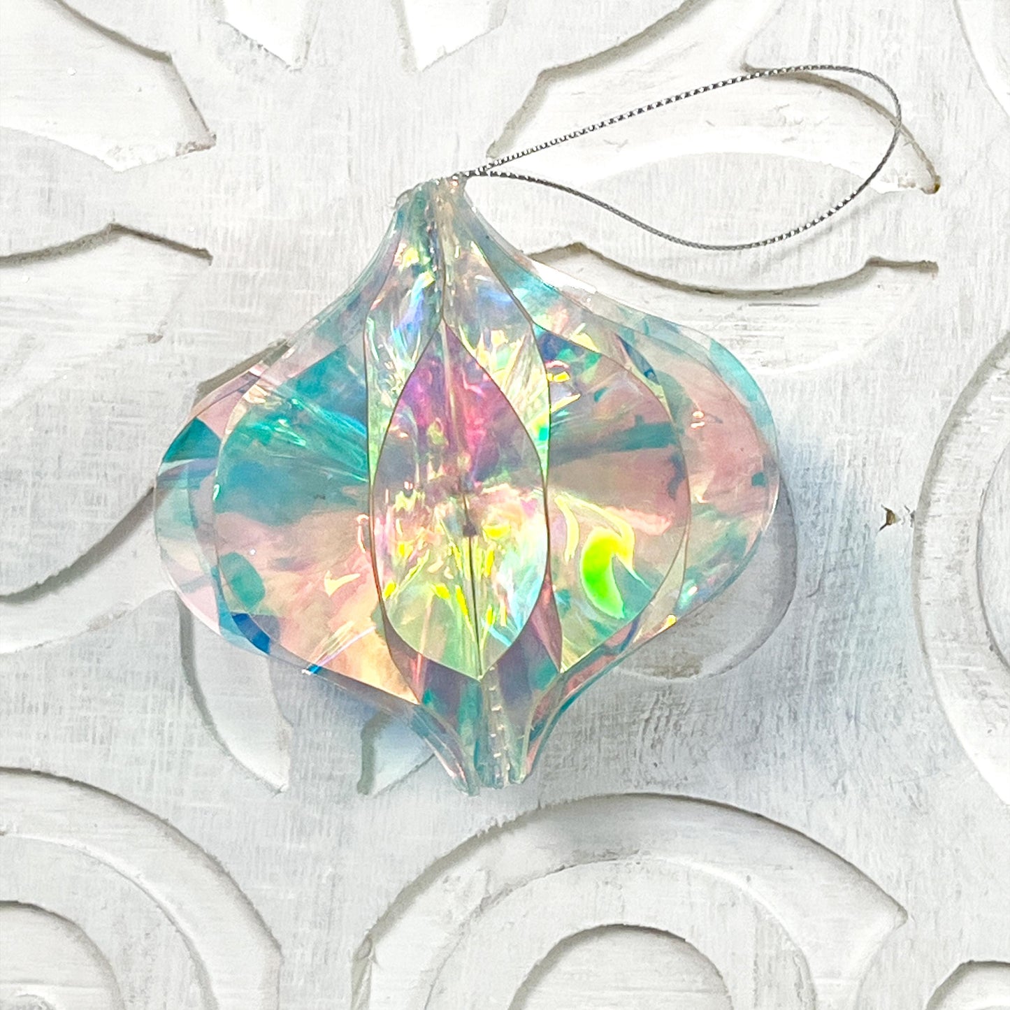 4" Iridescent Finial Ornament, Holographic Christmas Ornament, Jeweled Tree Ornament, Box of 4 Ornaments, Pastel Holiday Decor