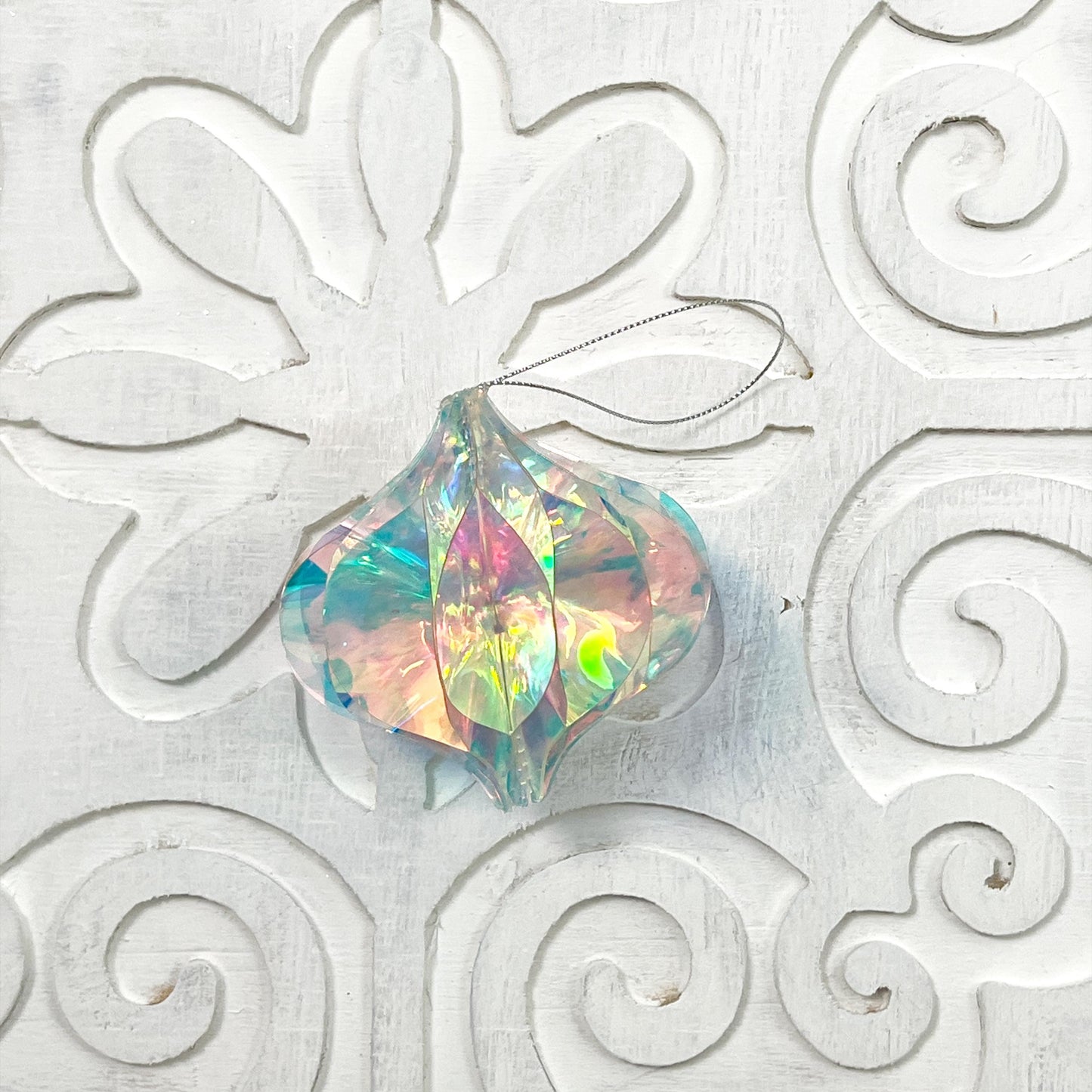 4" Iridescent Finial Ornament, Holographic Christmas Ornament, Jeweled Tree Ornament, Box of 4 Ornaments, Pastel Holiday Decor