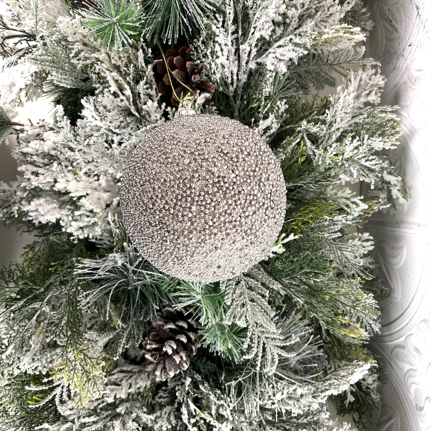 Champagne Beaded Ornament, Metallic Bead Ball Ornament, Glitter Tree Ornament, Holiday Wreath Decor, Wedding Ornament