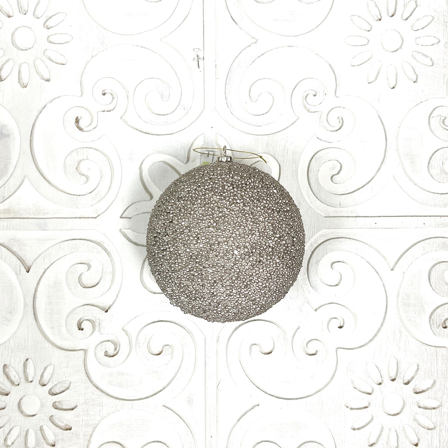 Champagne Beaded Ornament, Metallic Bead Ball Ornament, Glitter Tree Ornament, Holiday Wreath Decor, Wedding Ornament