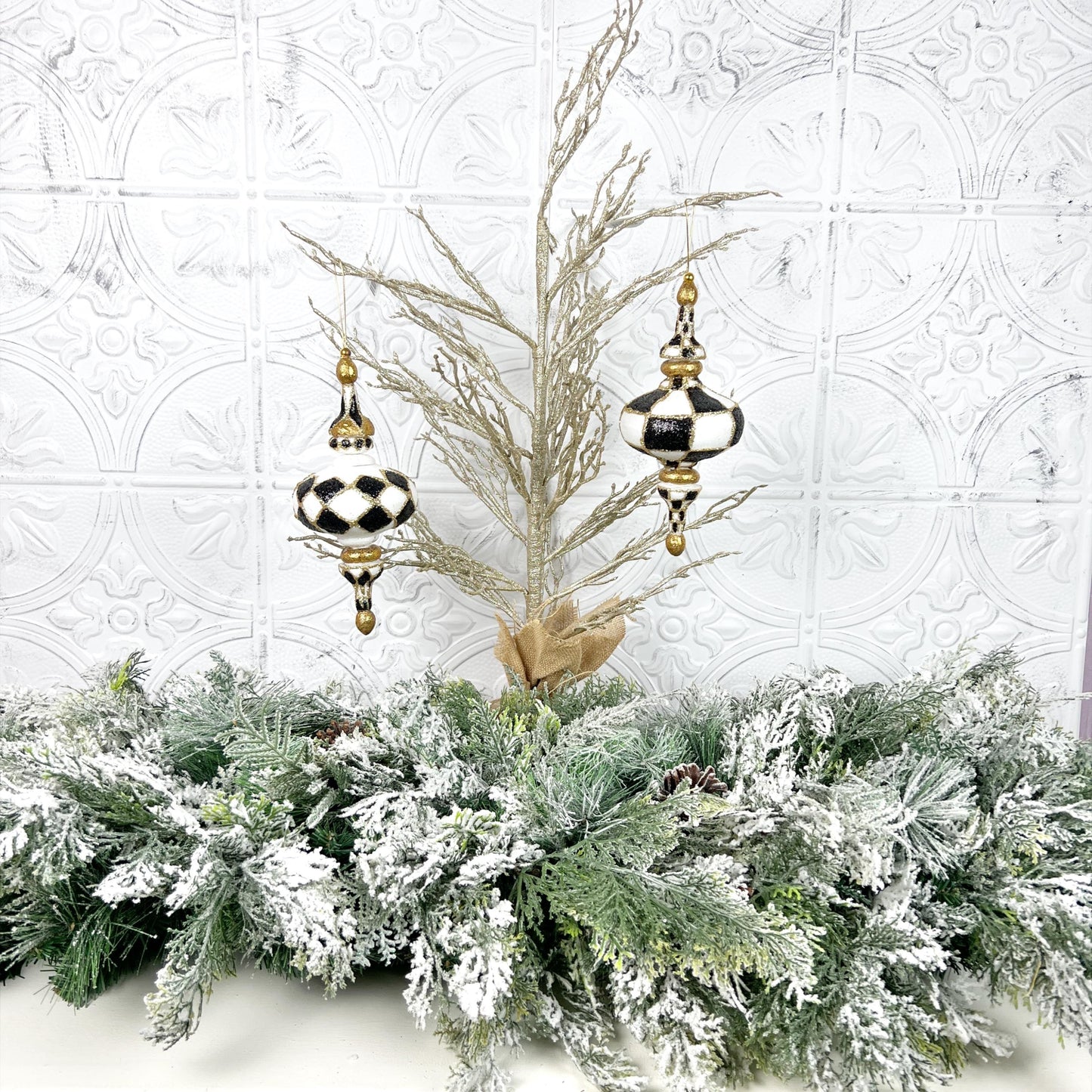 Harlequin Finial Ornament, Black and White Christmas Bauble, Shatterproof Christmas Tree Decoration, Jester Ornament, Black and White Xmas