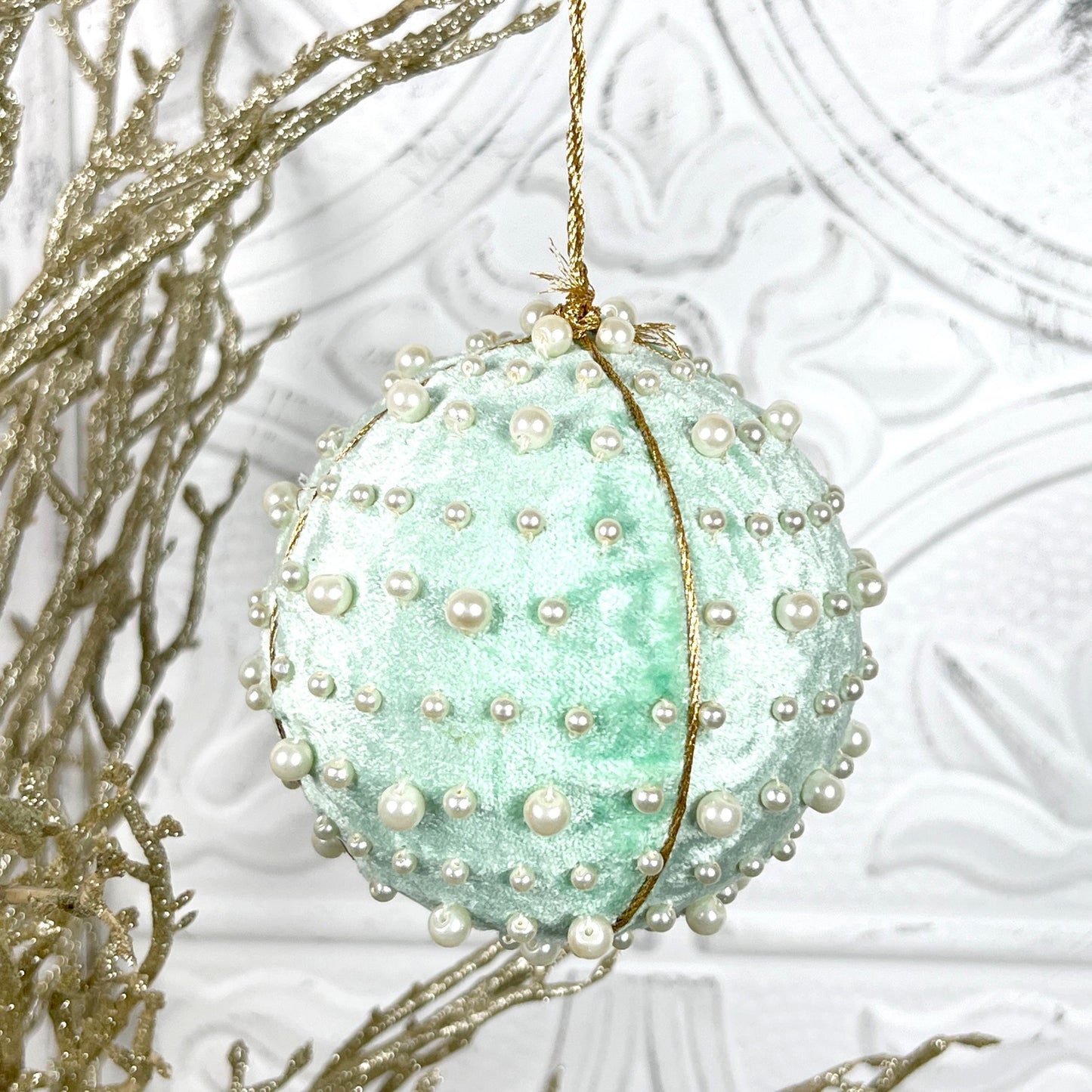 Velvet Pearl Ball Ornament, Mint Pink Blue Christmas Bauble, Velvet Jeweled Ornament, Shatterproof Holiday Decor, Elegant Wedding Ornament