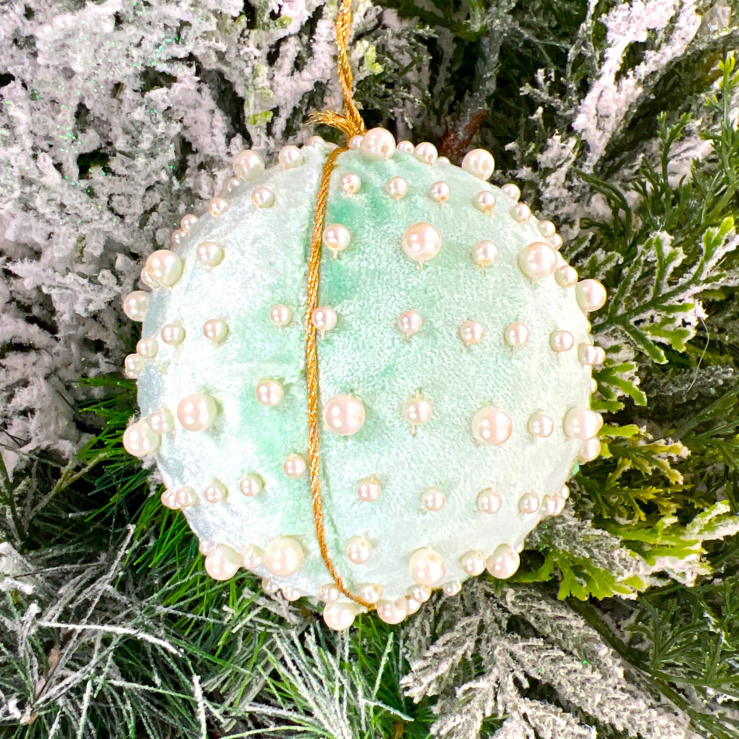 Velvet Pearl Ball Ornament, Mint Pink Blue Christmas Bauble, Velvet Jeweled Ornament, Shatterproof Holiday Decor, Elegant Wedding Ornament