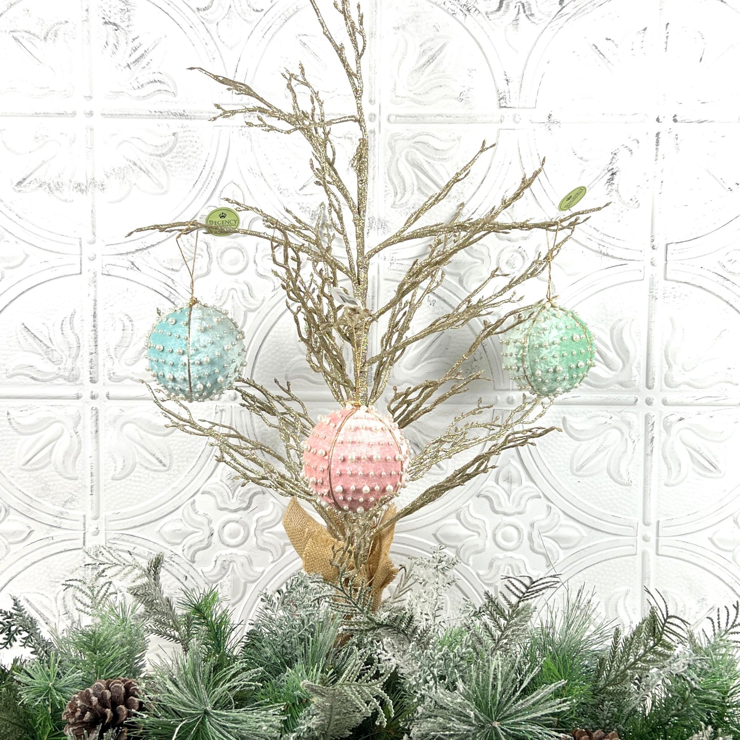 Velvet Pearl Ball Ornament, Mint Pink Blue Christmas Bauble, Velvet Jeweled Ornament, Shatterproof Holiday Decor, Elegant Wedding Ornament