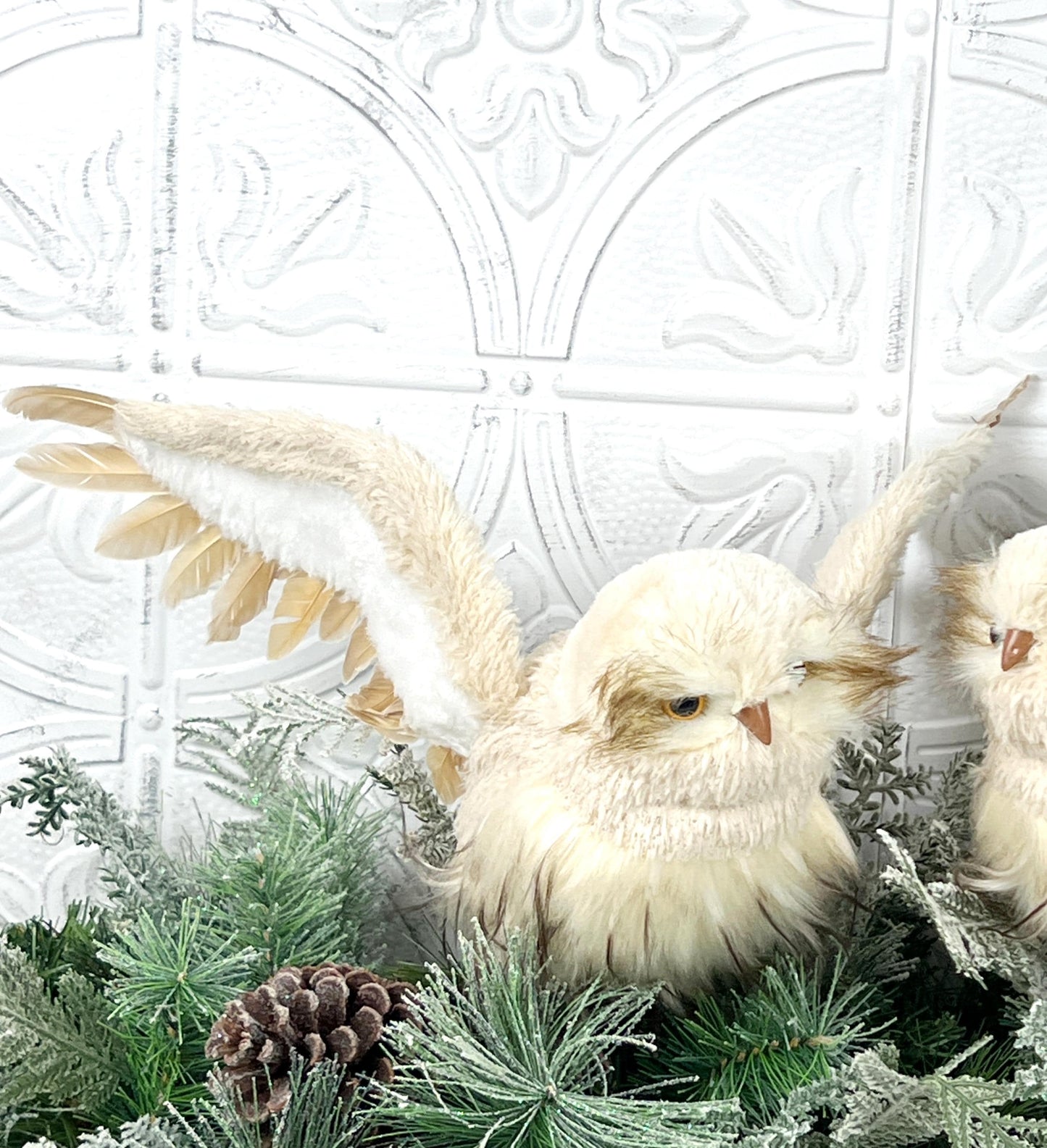 Flying Snow Owl Ornament, White Winter Owl Decor, Realistic Owl Tree Topper, Christmas Owl Decoration, Luxury Woodland Decor