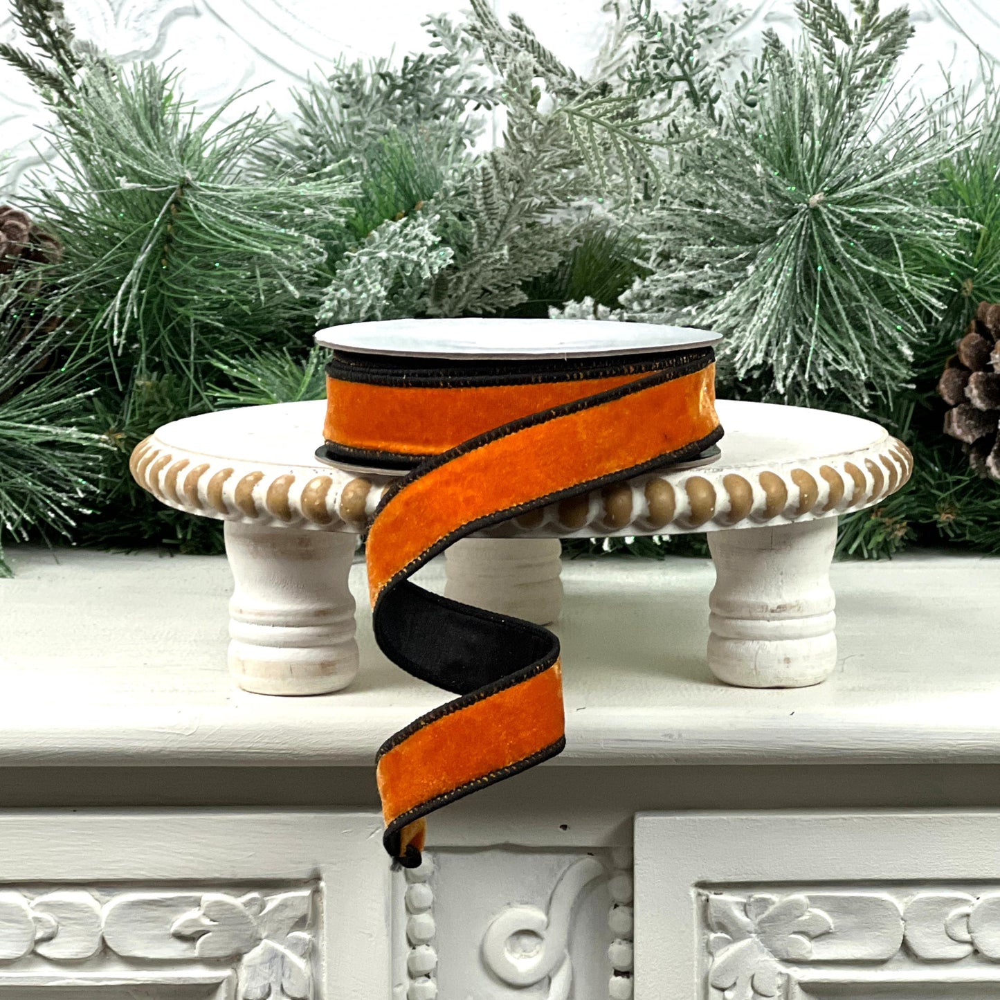 Orange and Black Velvet Ribbon, Fall Velvet Ribbon, Halloween Designer Ribbon, Black Edge Velvet Trim, Wired Velvet Ribbon