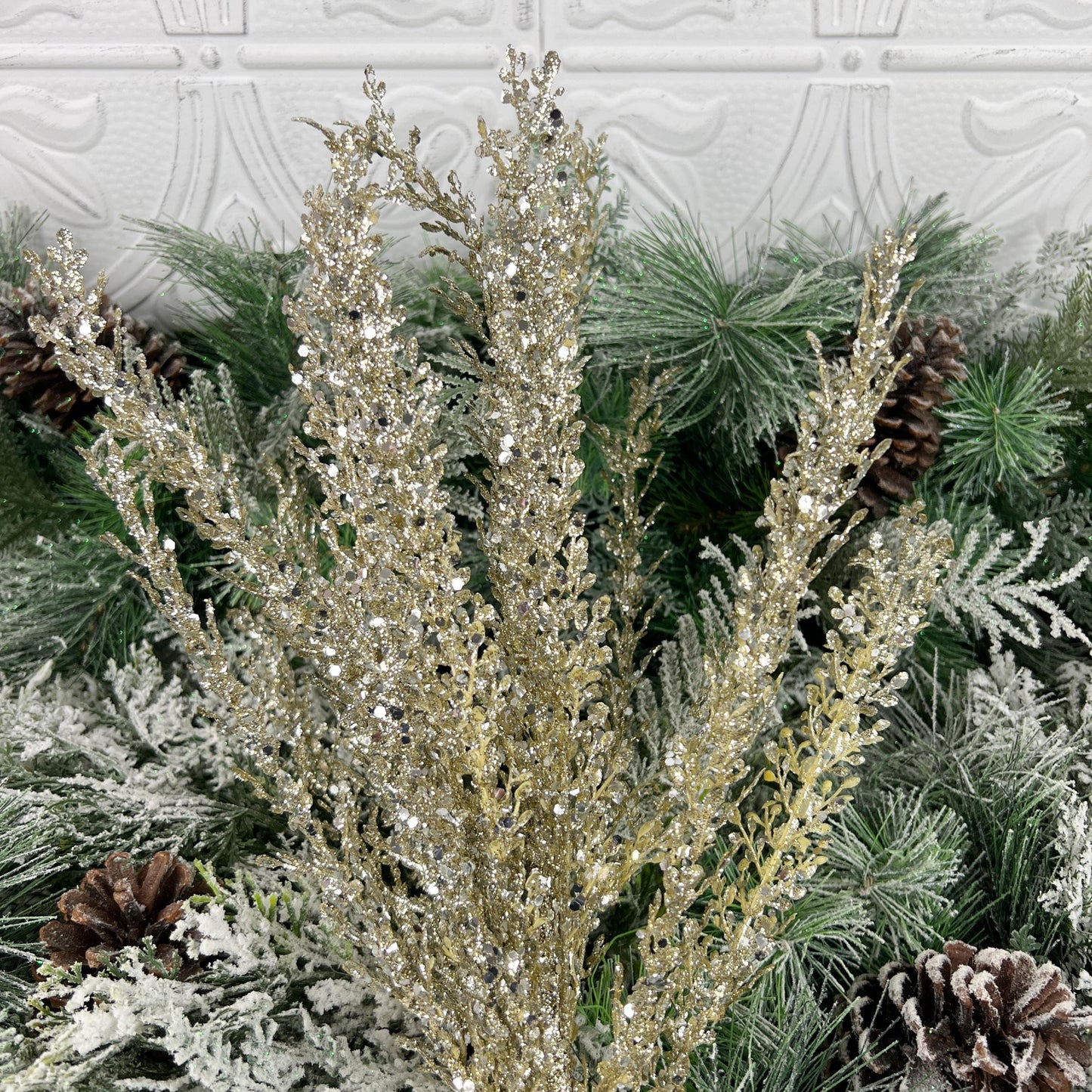 Glittered Artemesia Bush, Jeweled Artemesia Bush, Platinum Christmas Floral, Sequined Floral, Holiday Wreath Supply, Winter Wedding Decor