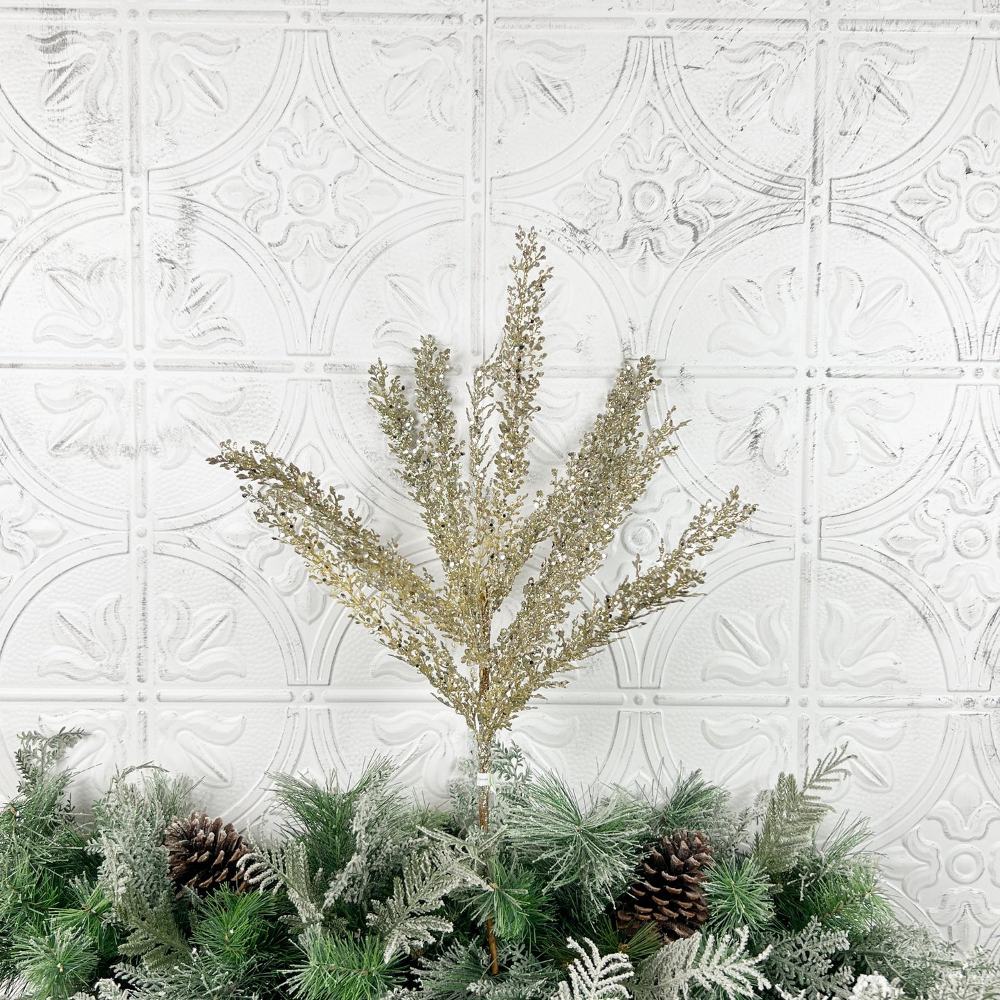 Glittered Artemesia Bush, Jeweled Artemesia Bush, Platinum Christmas Floral, Sequined Floral, Holiday Wreath Supply, Winter Wedding Decor