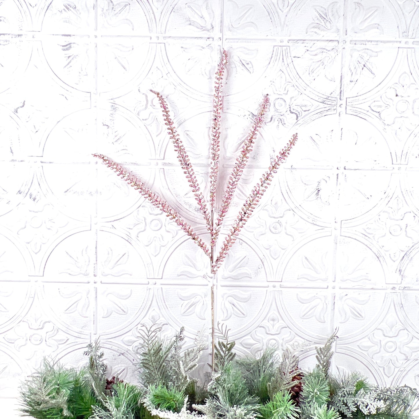 Glittered Fern Spray, Farrisilk Jeweled Fern Stem, Holiday Tree Filler, Christmas Glitter Pick, Glittered Floral Stem, Wreath Supplies