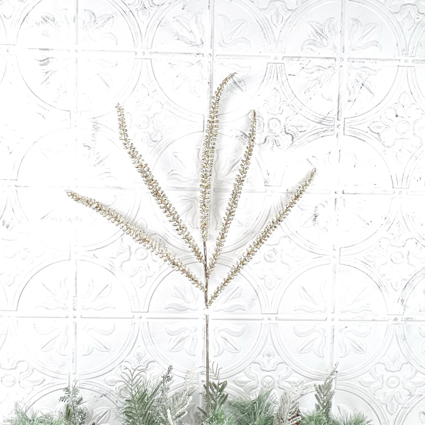 Glittered Fern Spray, Farrisilk Jeweled Fern Stem, Holiday Tree Filler, Christmas Glitter Pick, Glittered Floral Stem, Wreath Supplies