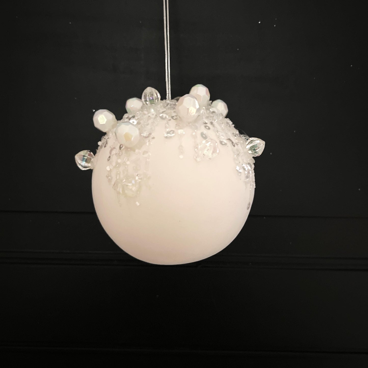 Farrisilk Jeweled Velvet Ornament, White Christmas Ornament, Crystal Drop Ornament, Holiday Tree Decor, Beaded Velvet Ornament