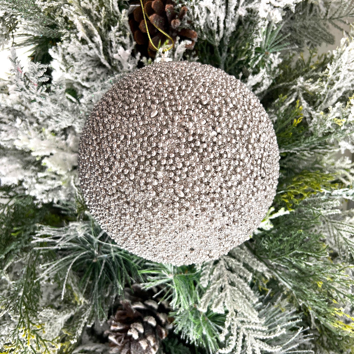 Champagne Beaded Ornament, Metallic Bead Ball Ornament, Glitter Tree Ornament, Holiday Wreath Decor, Wedding Ornament
