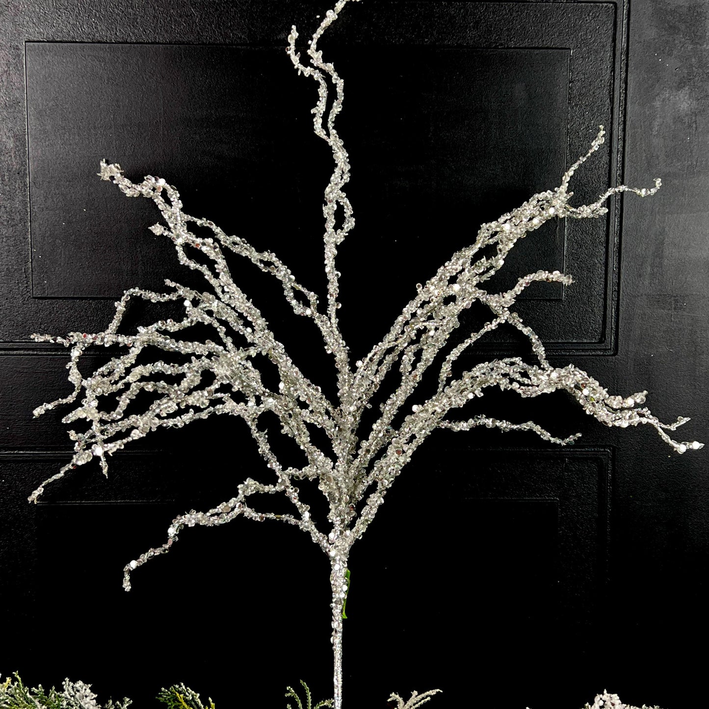 Iced Twig Spray, Crystal Holiday Branch, Winter Tree Accent, Elegant Christmas Pick, Snowy Wreath Stem