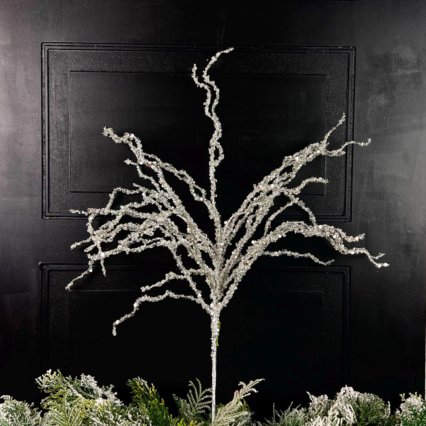 Iced Twig Spray, Crystal Holiday Branch, Winter Tree Accent, Elegant Christmas Pick, Snowy Wreath Stem