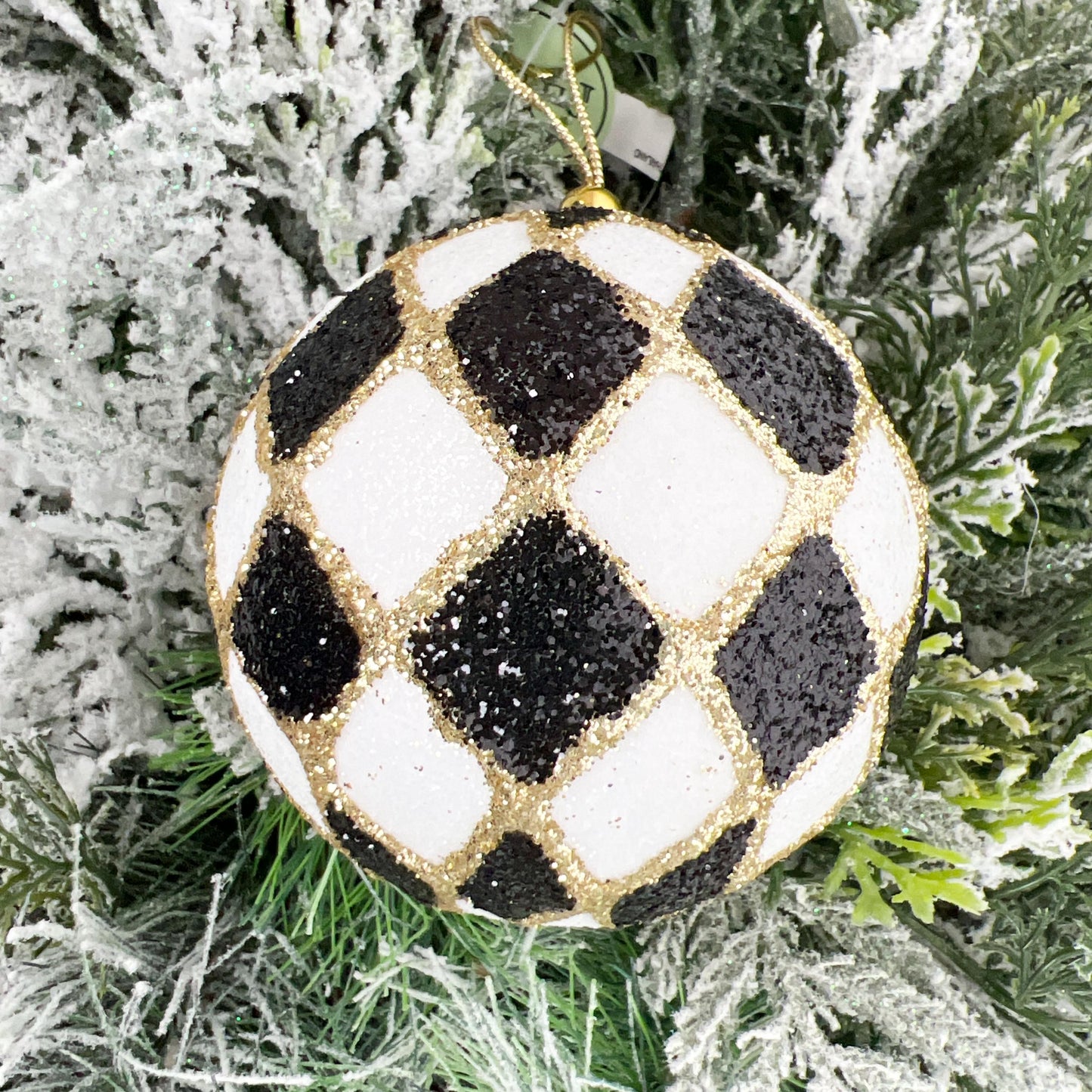 Harlequin Ball Ornament, Black and White Christmas Ornament, Shatterproof Tree Ornament, Jester Bauble, Designer Holiday Decor