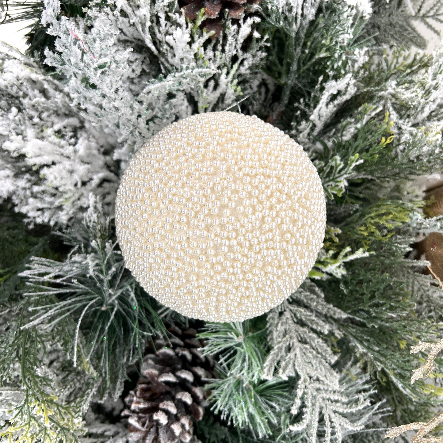 Pearl Glitter Ornament, Jeweled Ornament, Ivory Holiday Ball, Elegant Tree Ornament, Winter Wedding Decor, Luxury Christmas Bauble