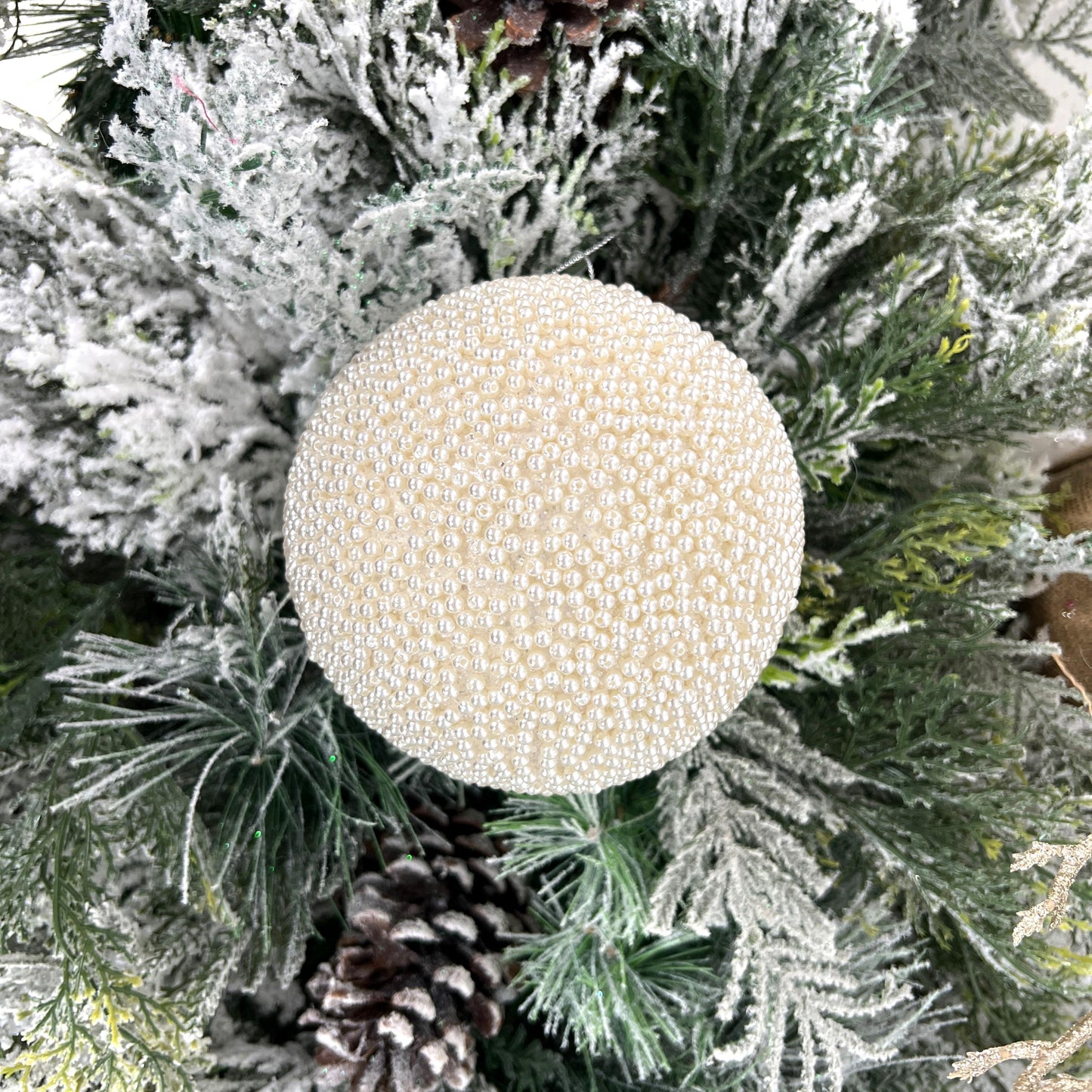 Pearl Glitter Ornament, Jeweled Ornament, Ivory Holiday Ball, Elegant Tree Ornament, Winter Wedding Decor, Luxury Christmas Bauble