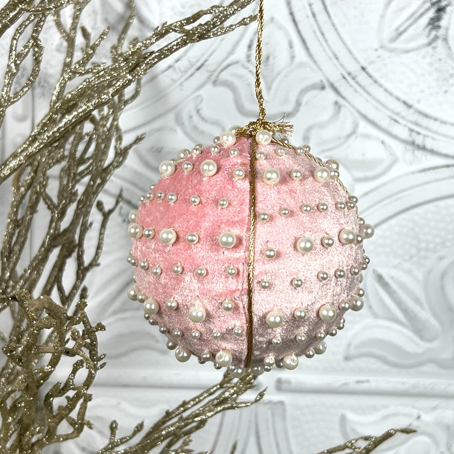 Velvet Pearl Ball Ornament, Mint Pink Blue Christmas Bauble, Velvet Jeweled Ornament, Shatterproof Holiday Decor, Elegant Wedding Ornament