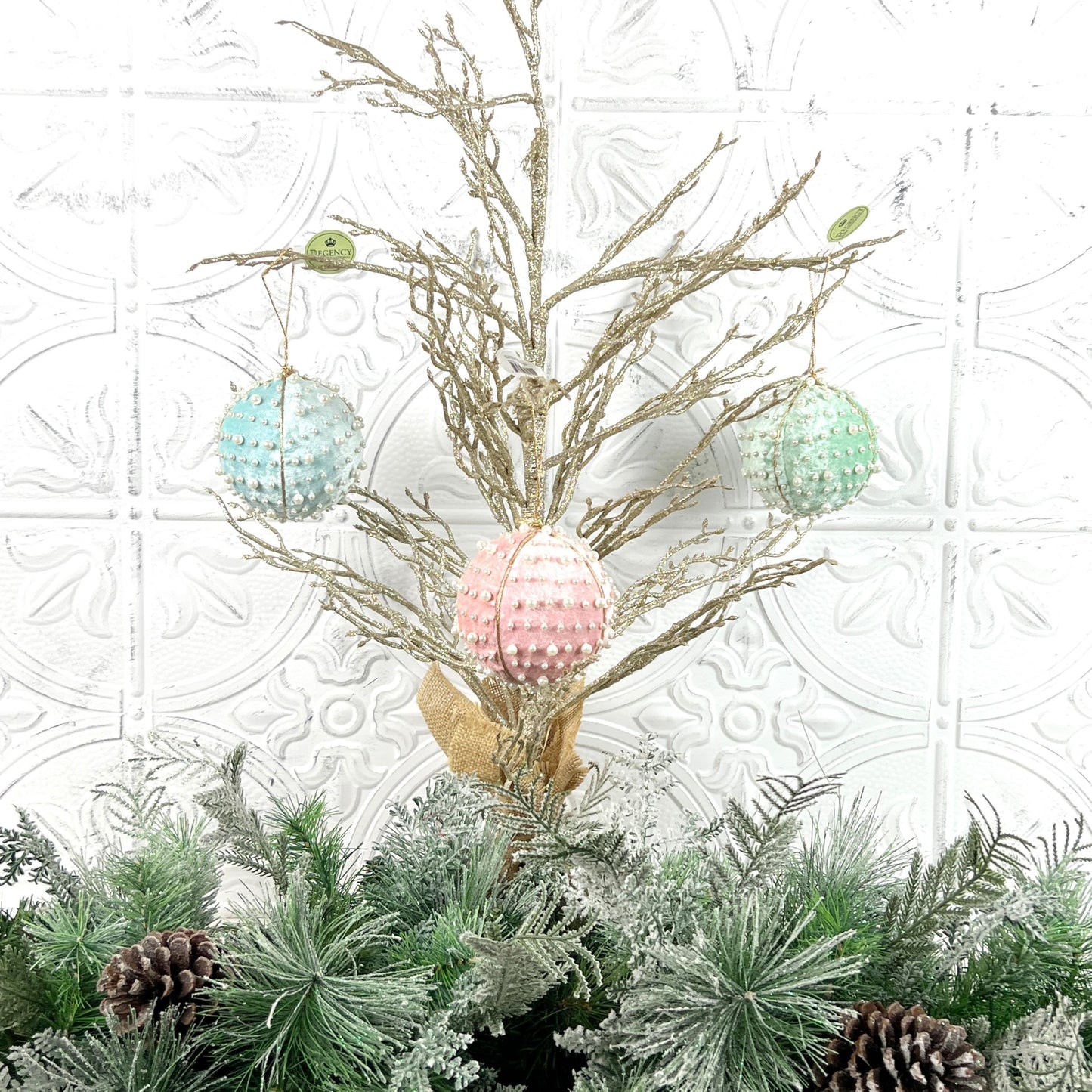 Velvet Pearl Ball Ornament, Mint Pink Blue Christmas Bauble, Velvet Jeweled Ornament, Shatterproof Holiday Decor, Elegant Wedding Ornament