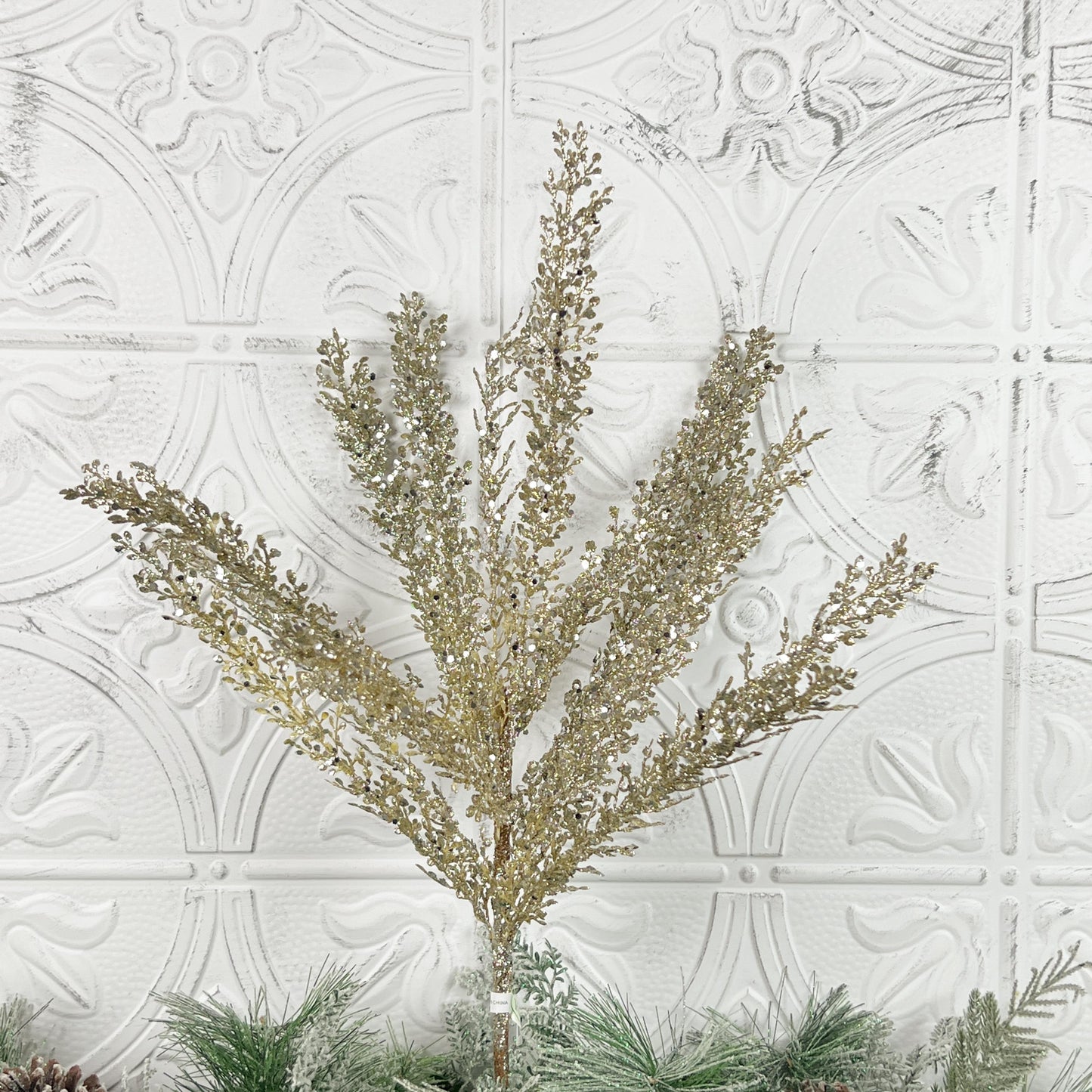 Glittered Artemesia Bush, Jeweled Artemesia Bush, Platinum Christmas Floral, Sequined Floral, Holiday Wreath Supply, Winter Wedding Decor