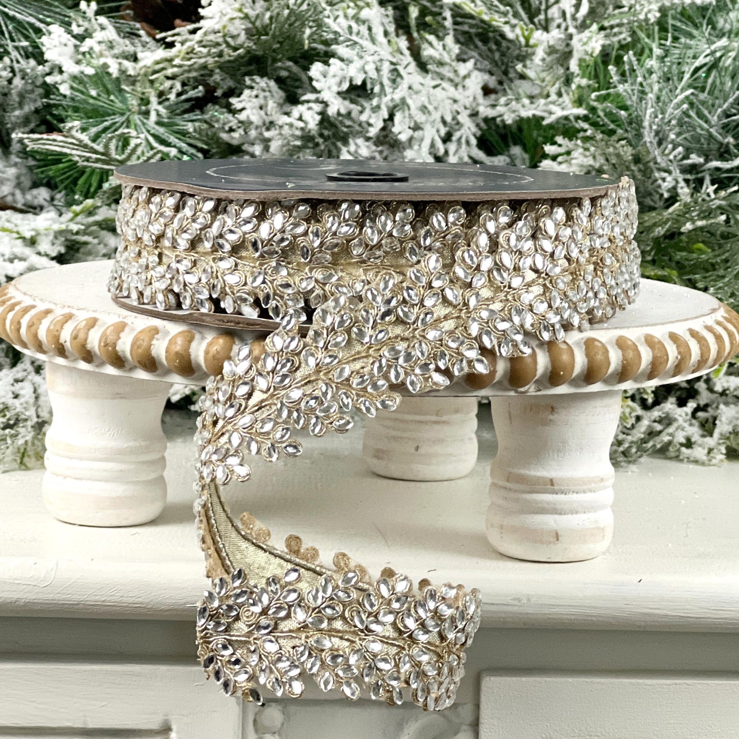 Farrisilk Sparkling Jewels Ribbon, Crystal Rhinestone Wired Ribbon, Luxury Holiday and Wedding Decor