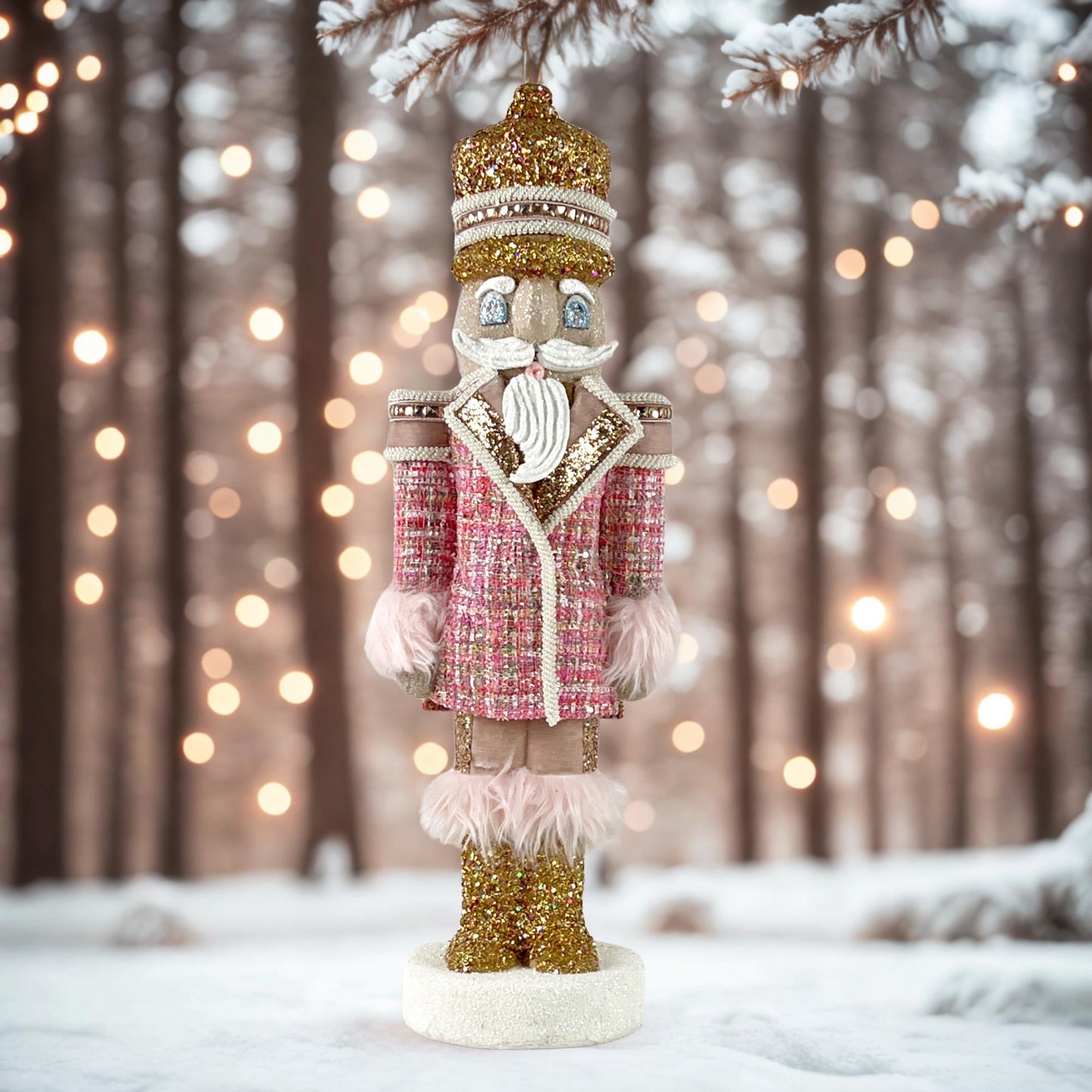 Elegant Pink and Gold Handmade Designer Couture Nutcracker, Unique Holiday Home Decor, Christmas Nutcracker, Gift for Dancer, Lg Nutcracker