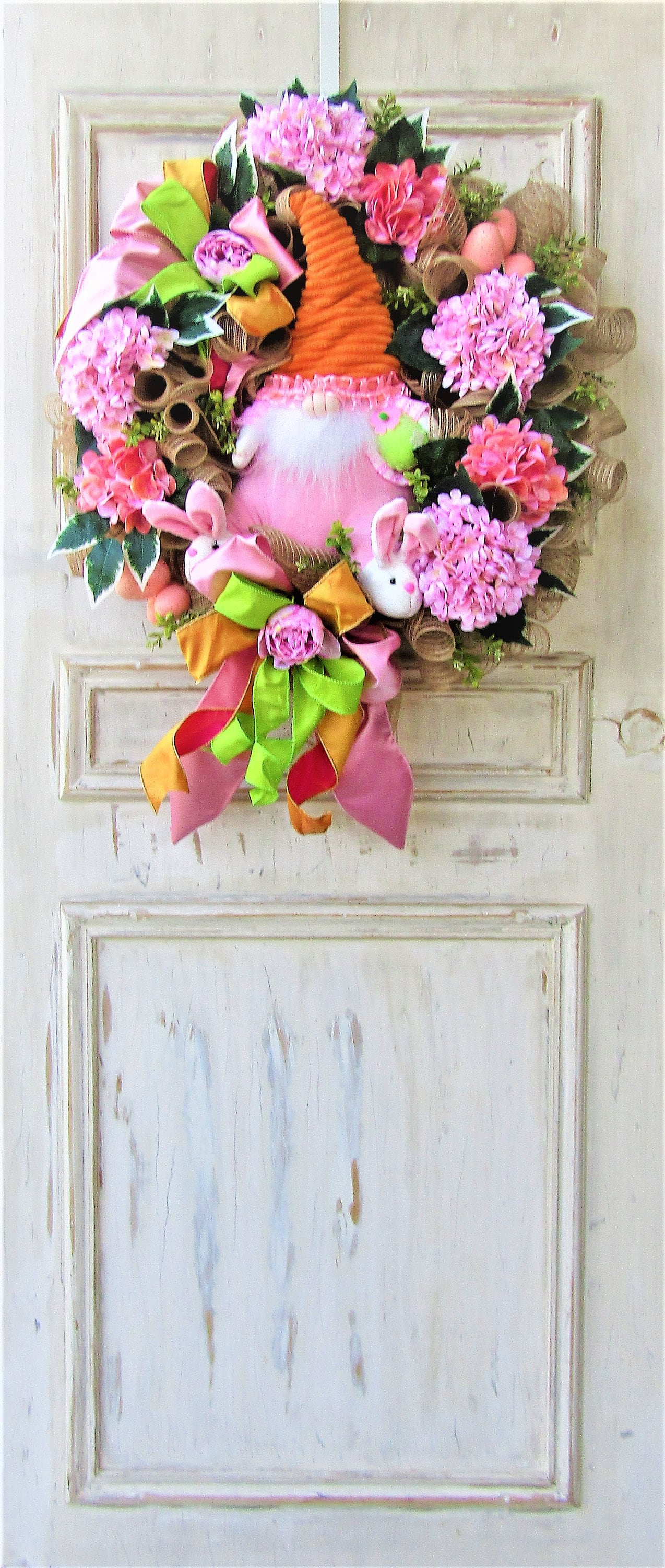 Spring Gnome Wreath for Front Door, Large Gnome Wreath, Spring Door Decor, Spring Porch Decor, Hydrangea Wreath, Mother's Day Gift