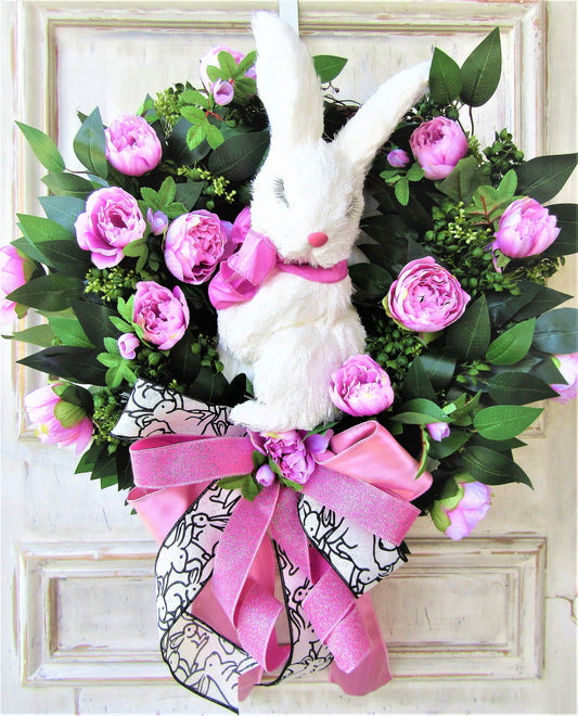 Spring Bunny Wreath For Front Door, Ranunculus Wreath with Bunny, Spring Wreath, Mother's Day Gift, Everyday Wreath, Nursery Decor