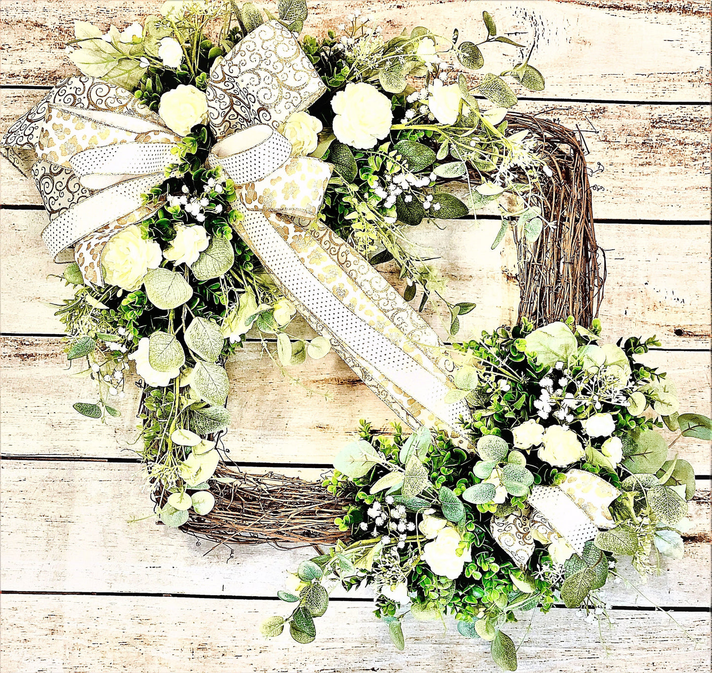 Everyday Farmhouse Wreath for Front Door, Square Wreath for Door,  Neutral Wreath, White Grapevine Wreath, Large Outdoor Wreath