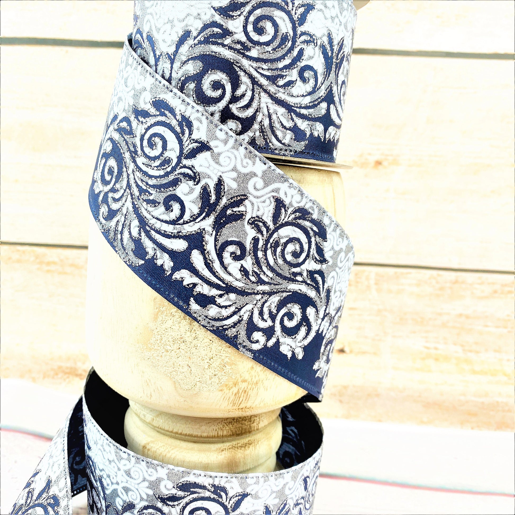 D Stevens Ribbon, Luxury Ribbon, Christmas Ribbon, Glitter Ribbon, Designer Wired Ribbon, Blue and Silver Ribbon, Wreath Making Supplies