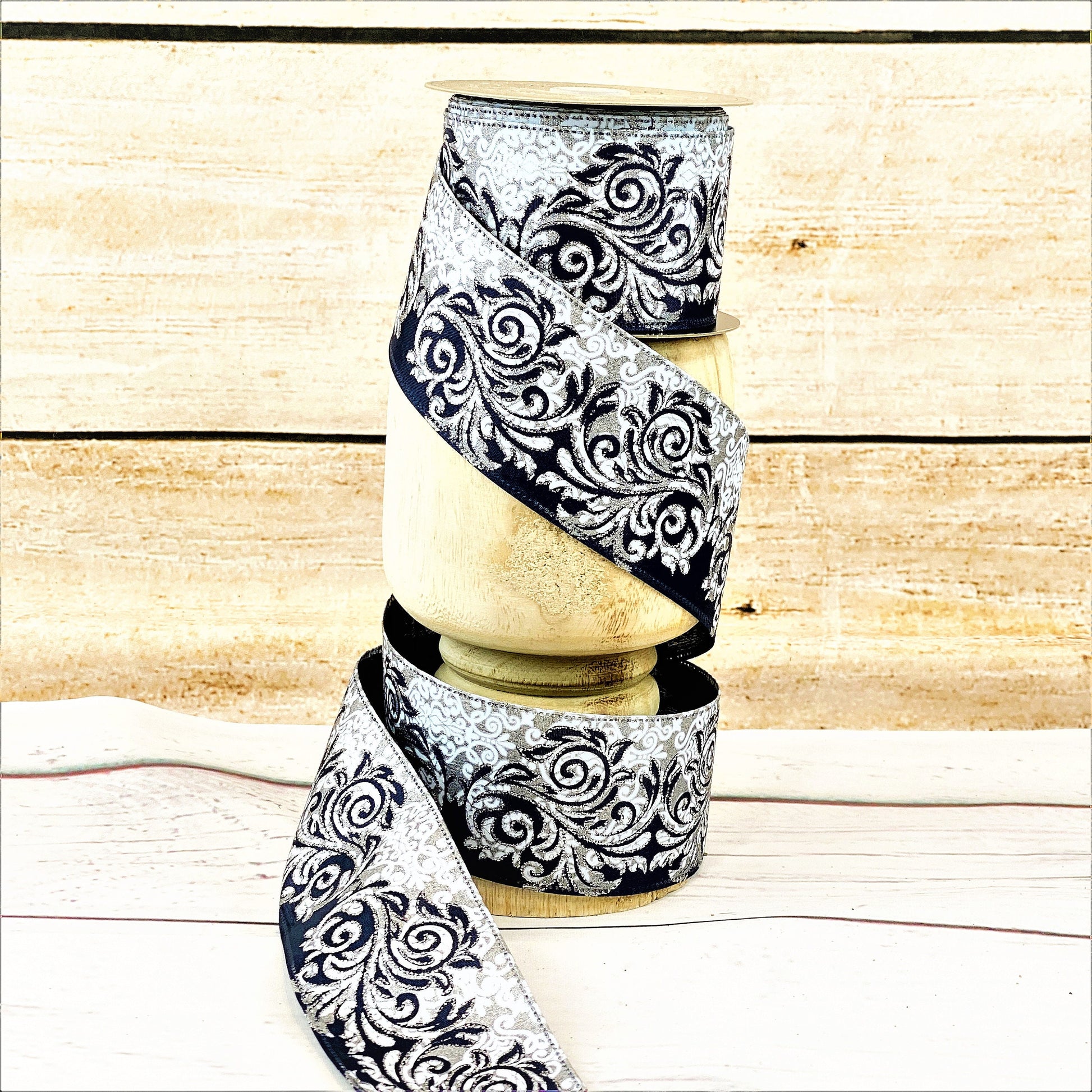 D Stevens Ribbon, Luxury Ribbon, Christmas Ribbon, Glitter Ribbon, Designer Wired Ribbon, Blue and Silver Ribbon, Wreath Making Supplies