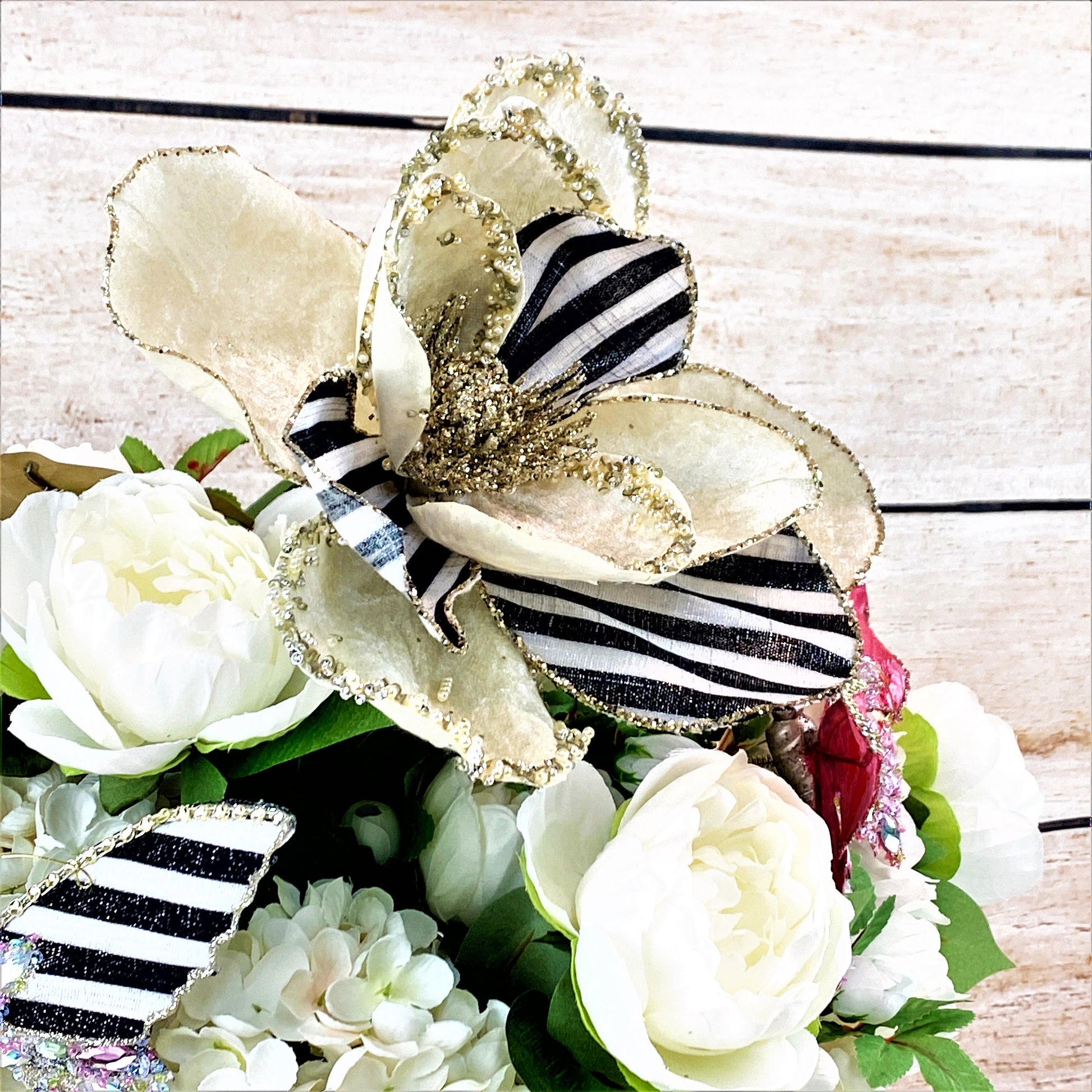 Magnolia Stem, 30" Magnolia Stem, Jeweled Magnolia, Mark Roberts Floral Stem, Royal Stripe Magnolia, Black and Cream Magnolia, Millinery