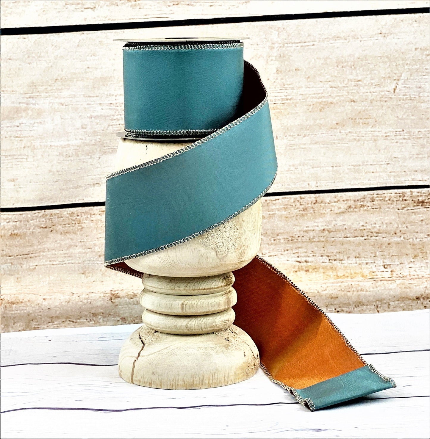 Celadon and Orange Taffeta Ribbon, Orange Ribbon, Celadon Ribbon, Two Sided Blue Ribbon, Wired Floral Ribbon, Summer Ribbon
