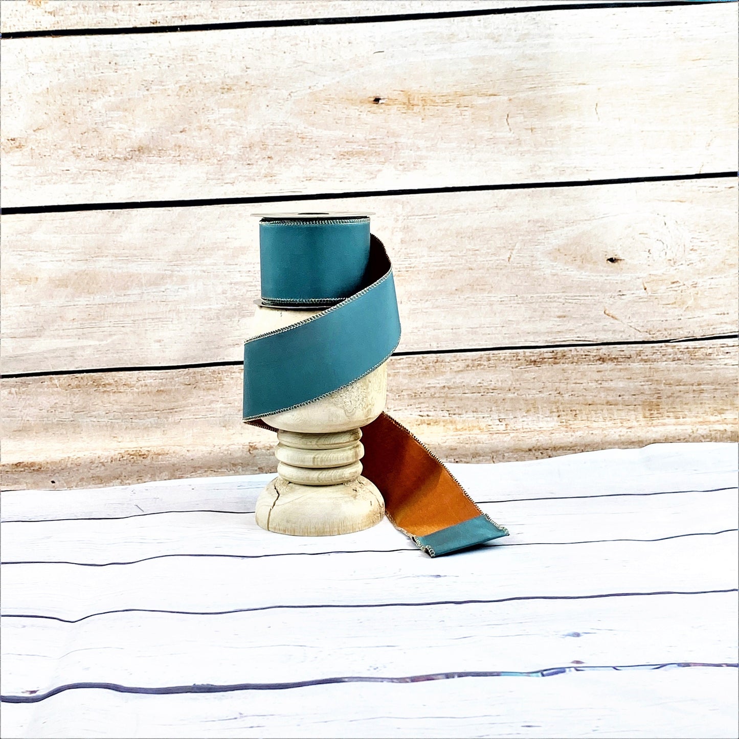 Celadon and Orange Taffeta Ribbon, Orange Ribbon, Celadon Ribbon, Two Sided Blue Ribbon, Wired Floral Ribbon, Summer Ribbon