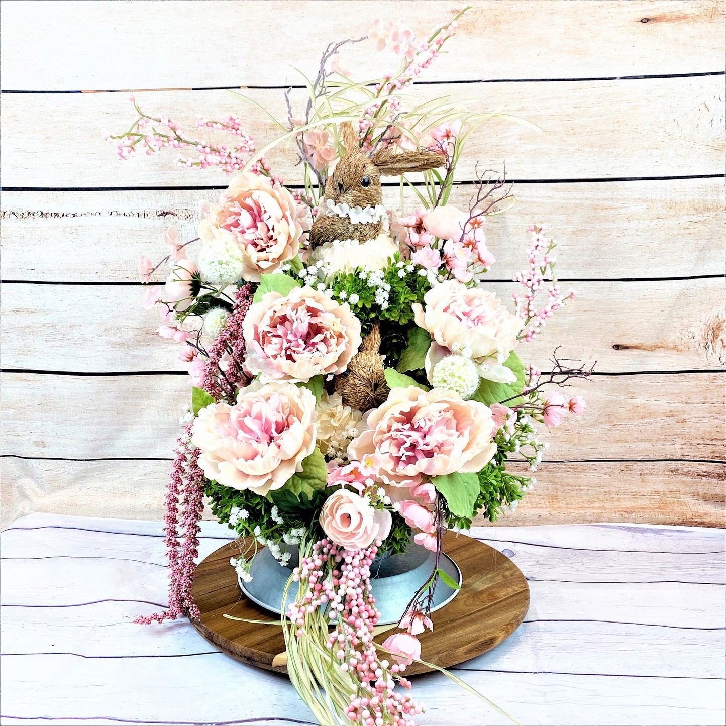 Spring Centerpiece, Easter Bunny Centerpiece, Spring Floral Arrangement, Pink Floral Centerpiece, Mother's Day Gift, Spring Decor