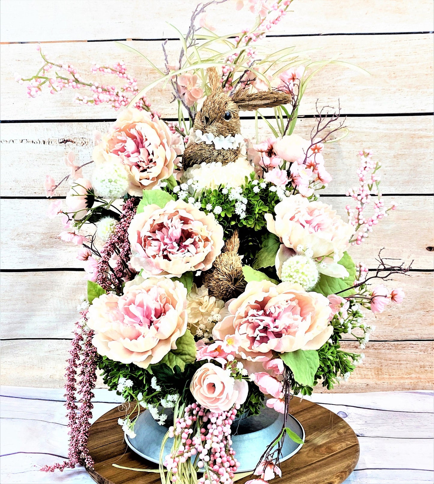 Spring Centerpiece, Easter Bunny Centerpiece, Spring Floral Arrangement, Pink Floral Centerpiece, Mother's Day Gift, Spring Decor