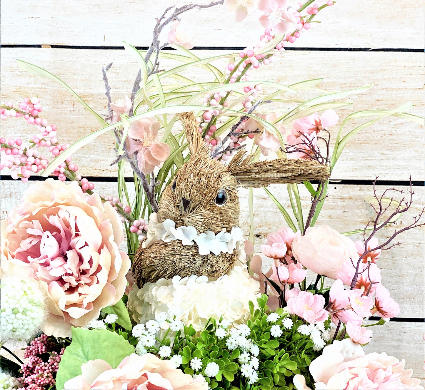Spring Centerpiece, Easter Bunny Centerpiece, Spring Floral Arrangement, Pink Floral Centerpiece, Mother's Day Gift, Spring Decor