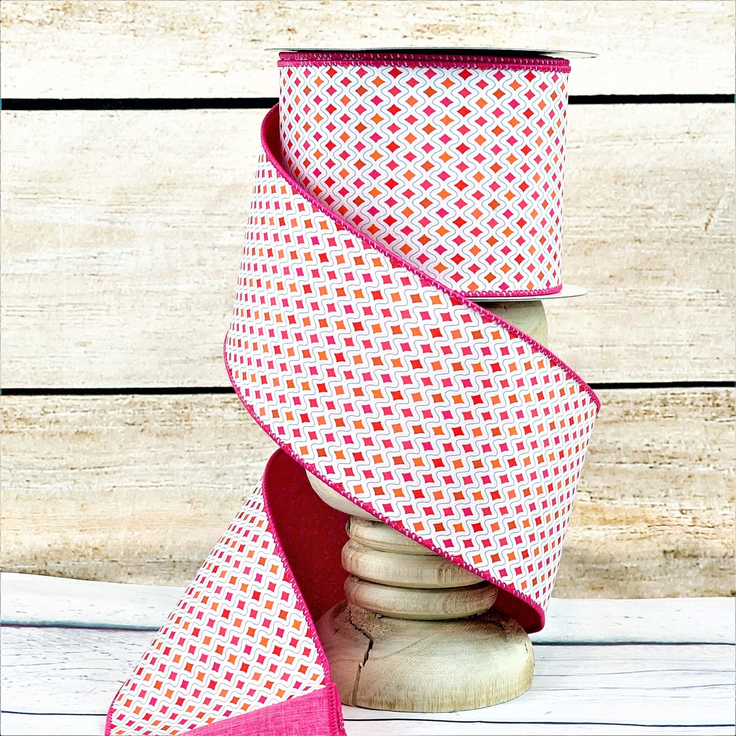 Hot Pink and Orange Ribbon, Disco Diamond Ribbon,  4 inch wired ribbon, Wreath Supply, ribbon for bows,  luxury ribbon, Farrisilk ribbon