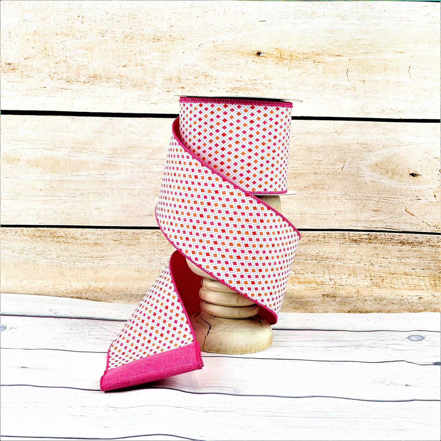 Hot Pink and Orange Ribbon, Disco Diamond Ribbon,  4 inch wired ribbon, Wreath Supply, ribbon for bows,  luxury ribbon, Farrisilk ribbon