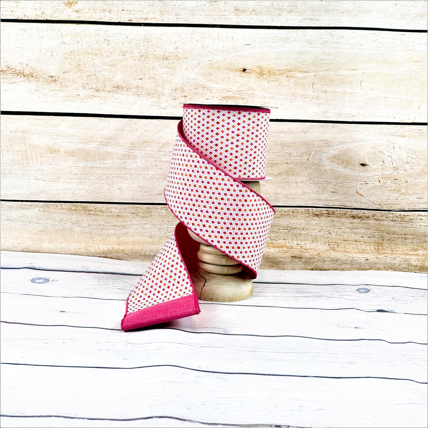 Hot Pink and Orange Ribbon, Disco Diamond Ribbon,  4 inch wired ribbon, Wreath Supply, ribbon for bows,  luxury ribbon, Farrisilk ribbon