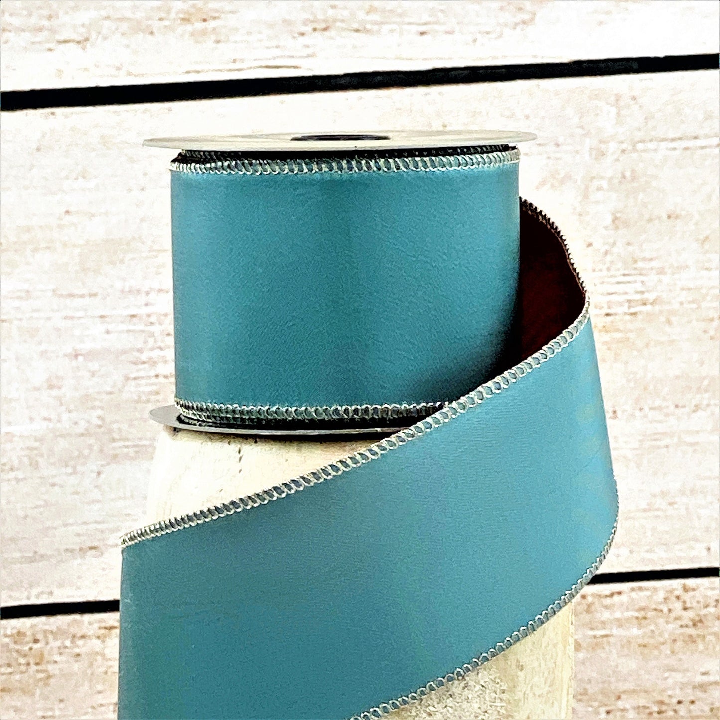 Celadon and Orange Taffeta Ribbon, Orange Ribbon, Celadon Ribbon, Two Sided Blue Ribbon, Wired Floral Ribbon, Summer Ribbon