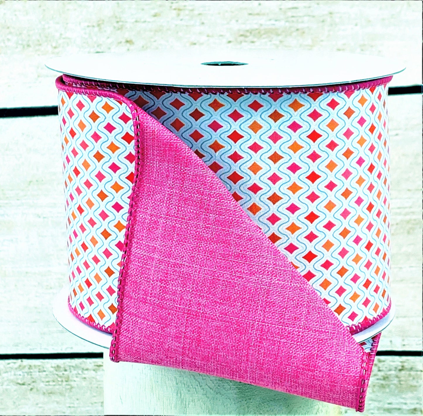 Hot Pink and Orange Ribbon, Disco Diamond Ribbon,  4 inch wired ribbon, Wreath Supply, ribbon for bows,  luxury ribbon, Farrisilk ribbon