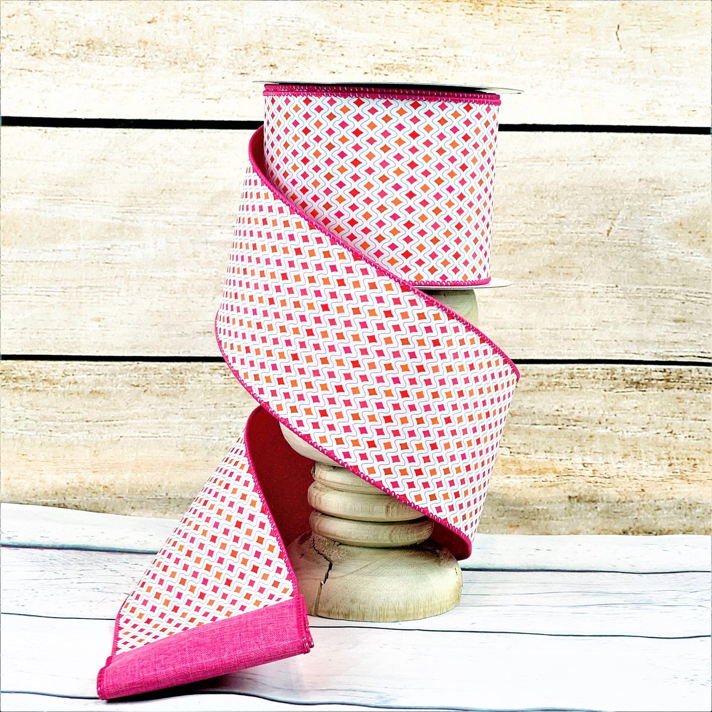 Hot Pink and Orange Ribbon, Disco Diamond Ribbon,  4 inch wired ribbon, Wreath Supply, ribbon for bows,  luxury ribbon, Farrisilk ribbon