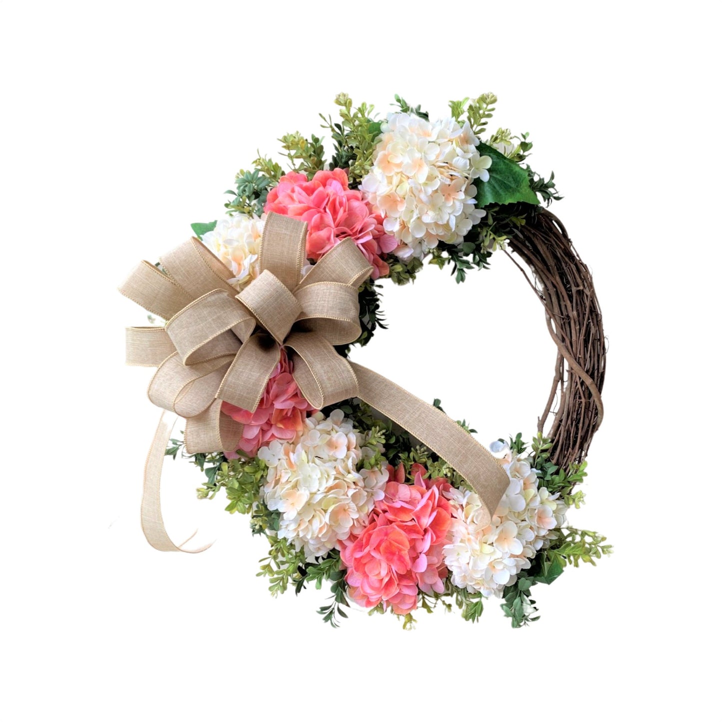 Pink Hydrangea Wreath for Front Door, Everyday Wreath, Farmhouse Wreath, Blush Wedding Decor, Gift for Mom, Year Round Wreath