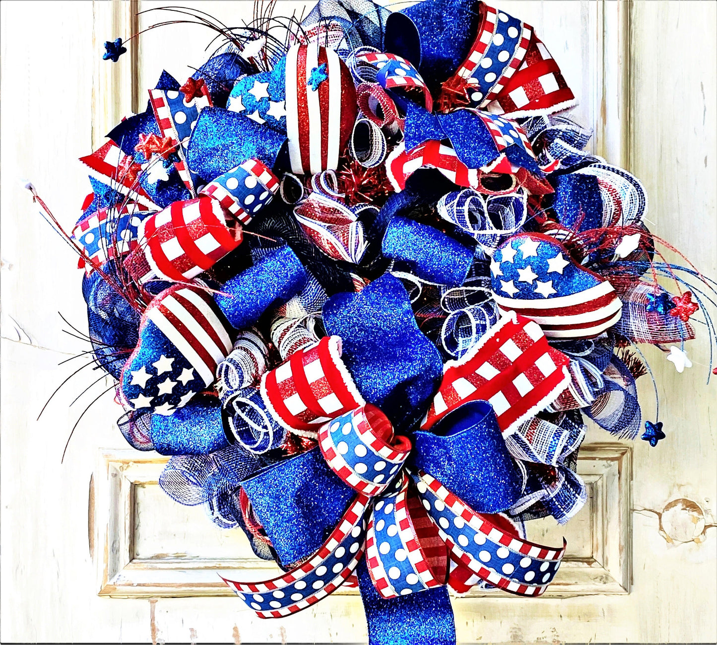 Large Patriotic Wreath for Front Door, 4th of July Wreath, 4th of July Decor, Memorial Day Decor, Red White and Blue Wreath, Veteran Wreath